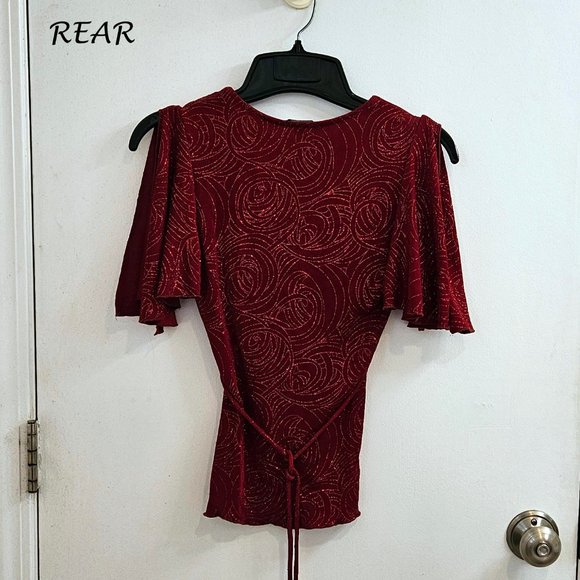Red Glitter Christmas Top, Like New, Vintage (early 90s) Arden B - Size XS - Picture 3 of 16